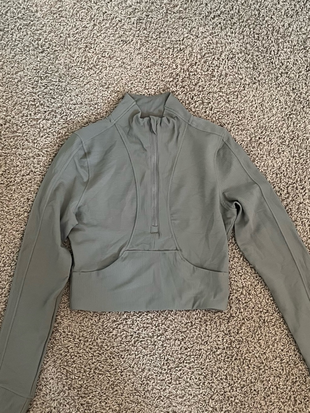 Woman’s Olive Green Cropped Ribbed Zip-up